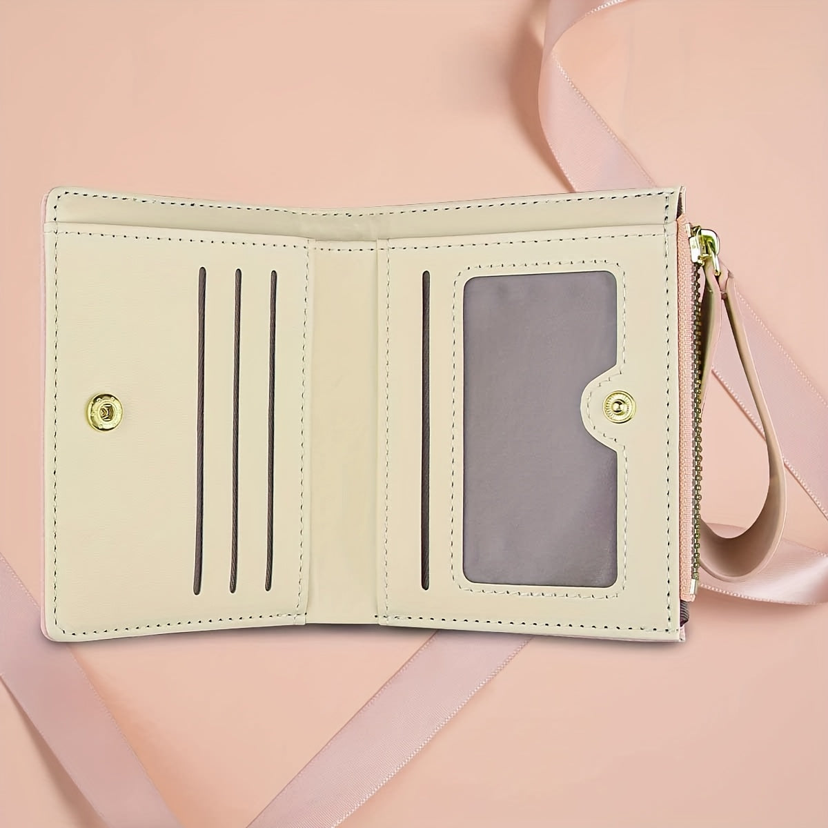 Women'S Mini Purse Ultra-Thin Double Fold Credit Card Clip Simple Zipper Coin Purse Women'S Clutch Purse