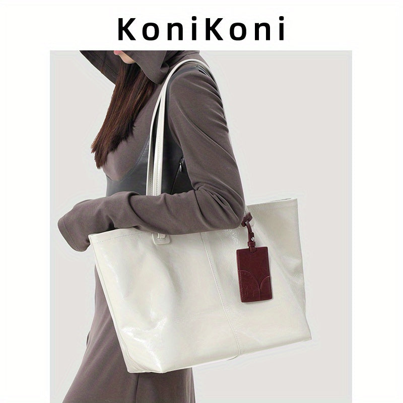 KoniKoni Women'S Genuine Leather Tote Bag - Large Capacity Convertible Crossbody Shoulder Bag with Magnetic Closure