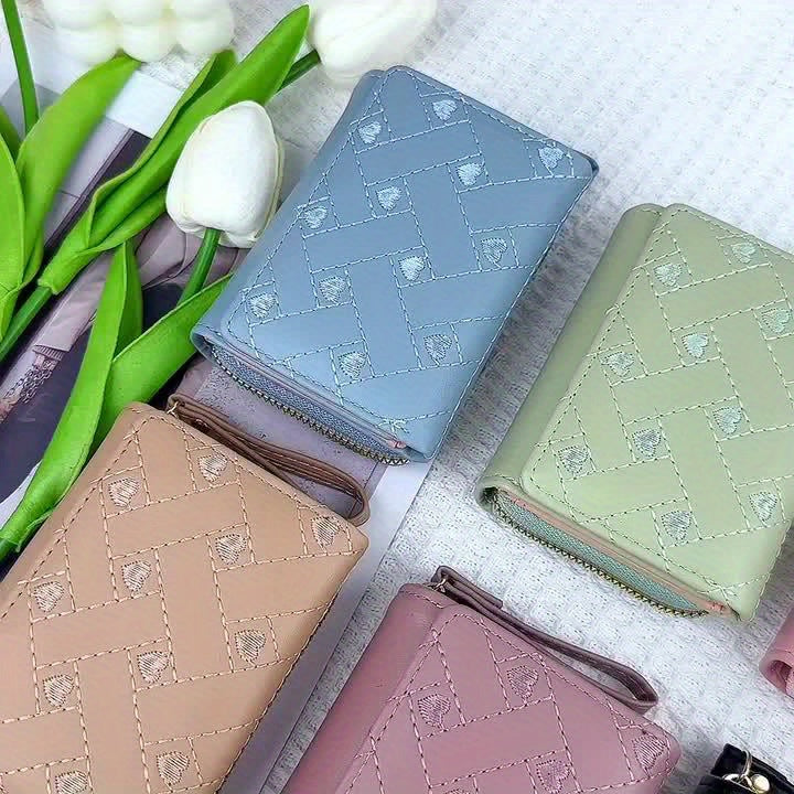 Faux Leather Heart Pattern Tassel Zipper Wallet for Women, Foldable 3-Panel Coin Purse with Polyester Lining, Non-Washable, Insert Pocket - Perfect for Valentine's, Birthday, Halloween, Christmas, Mother's Day Gifts