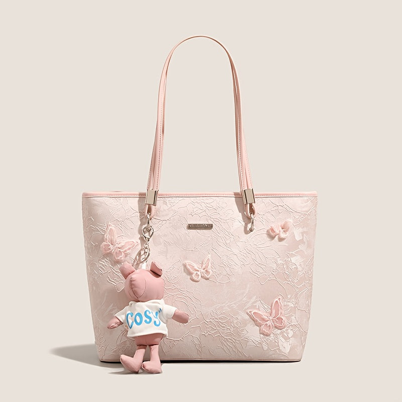 Women'S Large Capacity Tote Bag - Elegant Pink Synthetic Handbag with Zipper Closure, Spacious Work Bag for Women, Everyday & Formal Events - Durable & Easy-Clean Designer-like Purse