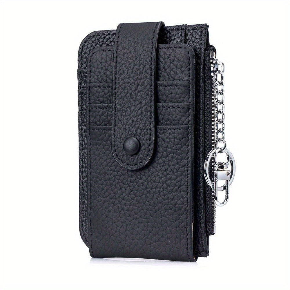 Women'S Genuine Leather Coin Purse with Multiple Card Slots - Slim Mint Green Mini Wallet, Snap Closure & Keychain, Compact Portable Design for Everyday Use, Coin Purse Storage, Stylish Accessory, Textured Finish