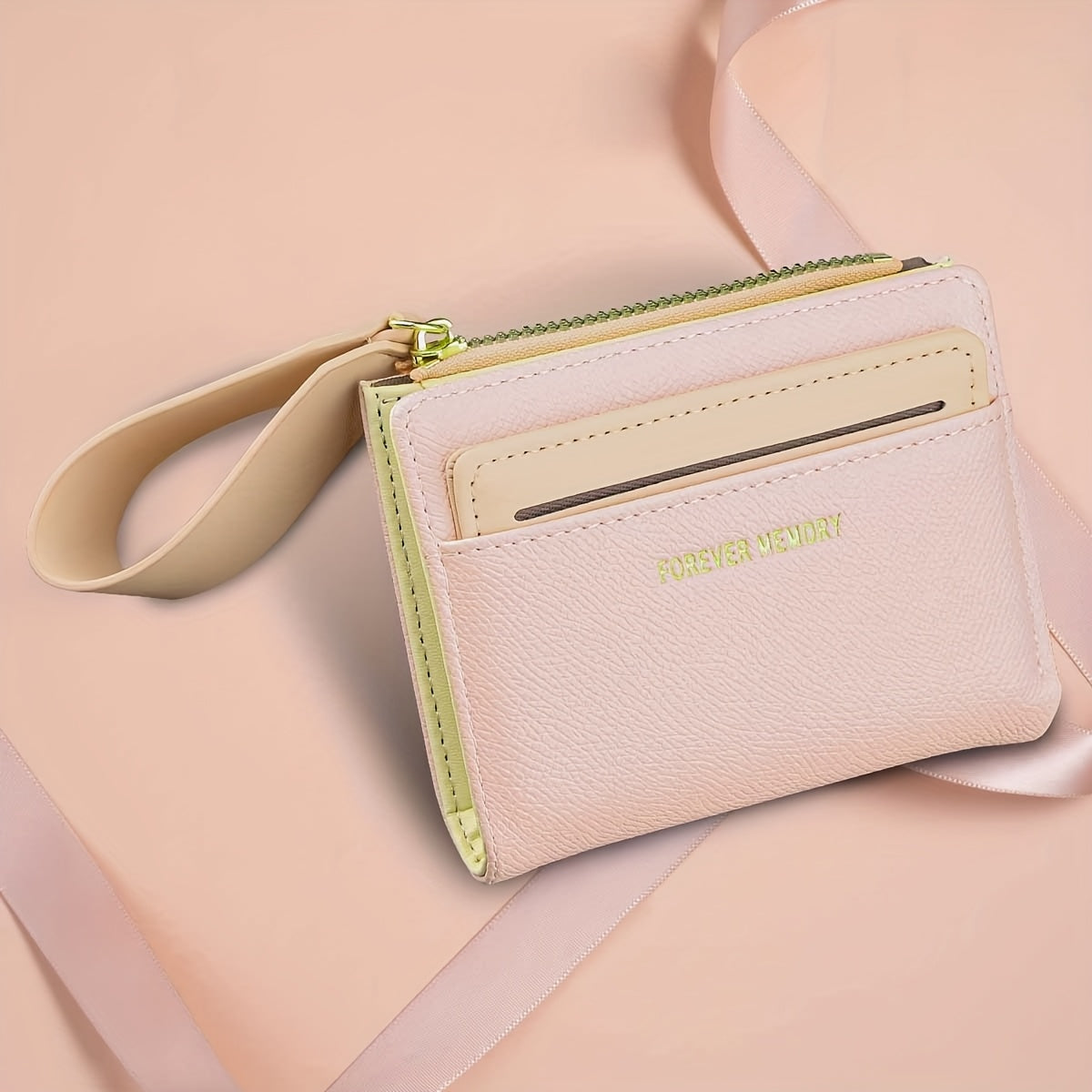Women'S Mini Purse Ultra-Thin Double Fold Credit Card Clip Simple Zipper Coin Purse Women'S Clutch Purse