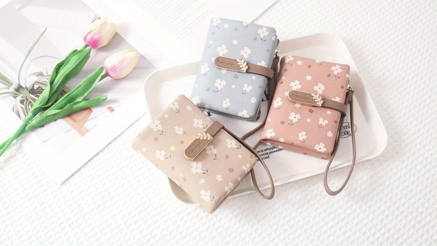 New Printed Short Women'S Wallet, a Fresh And Stylish Large-Capacity Multifunctional Purse, Wrist Wallet, Coin Pouch, And Card Holder All in One.