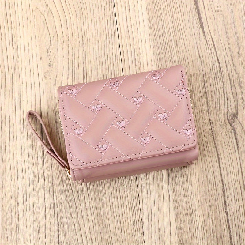 Faux Leather Heart Pattern Tassel Zipper Wallet for Women, Foldable 3-Panel Coin Purse with Polyester Lining, Non-Washable, Insert Pocket - Perfect for Valentine's, Birthday, Halloween, Christmas, Mother's Day Gifts