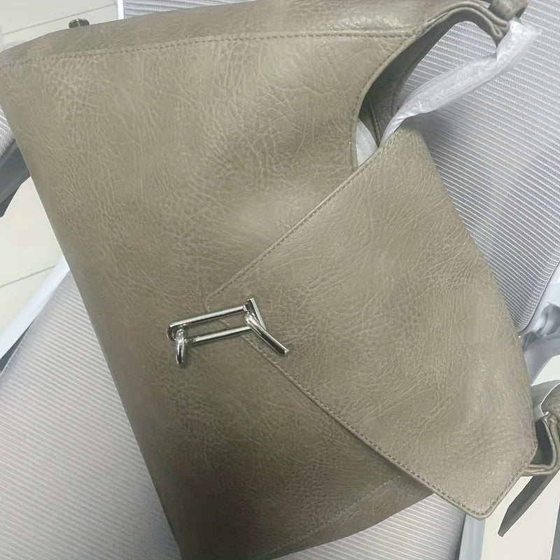 Trendy Large Capacity Women's Tote Bag with Lock Closure – Stylish Shoulder & Handbag in Khaki, Blue, or Black – Two-Layer, Casual Chic Design for Everyday Use
