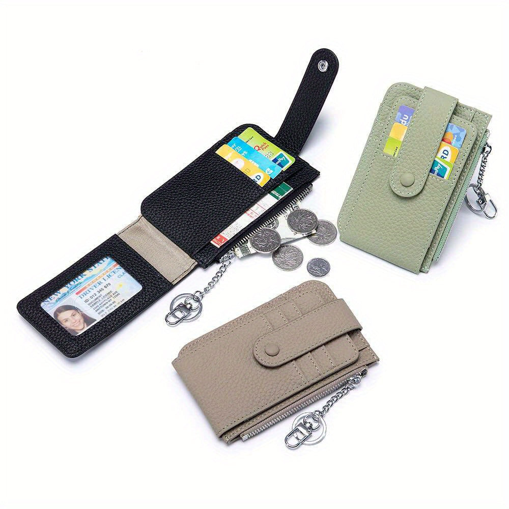 Women'S Genuine Leather Coin Purse with Multiple Card Slots - Slim Mint Green Mini Wallet, Snap Closure & Keychain, Compact Portable Design for Everyday Use, Coin Purse Storage, Stylish Accessory, Textured Finish
