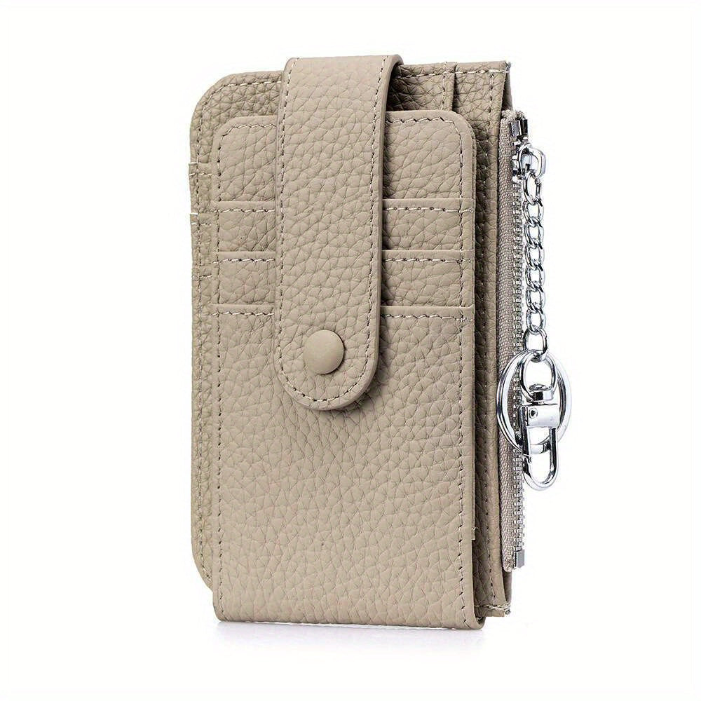 Women'S Genuine Leather Coin Purse with Multiple Card Slots - Slim Mint Green Mini Wallet, Snap Closure & Keychain, Compact Portable Design for Everyday Use, Coin Purse Storage, Stylish Accessory, Textured Finish