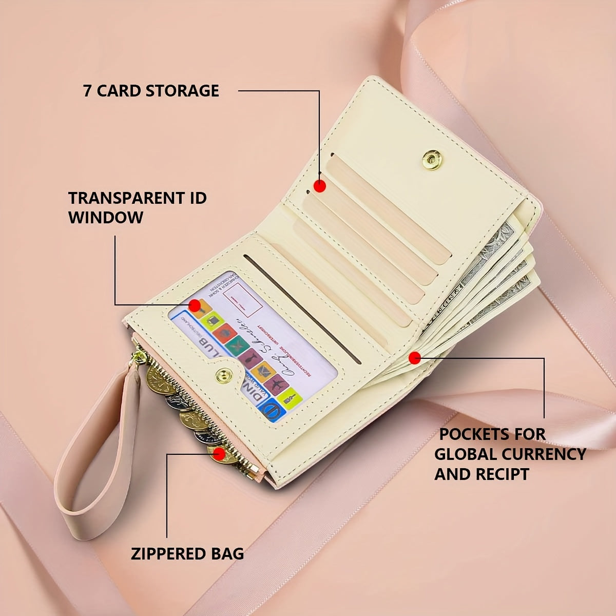 Women'S Mini Purse Ultra-Thin Double Fold Credit Card Clip Simple Zipper Coin Purse Women'S Clutch Purse