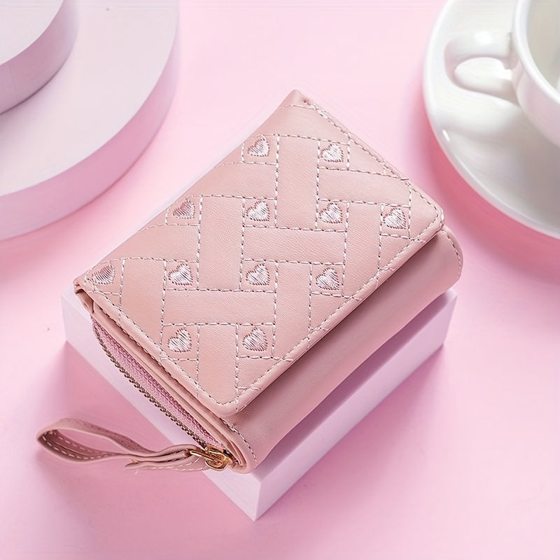 Faux Leather Heart Pattern Tassel Zipper Wallet for Women, Foldable 3-Panel Coin Purse with Polyester Lining, Non-Washable, Insert Pocket - Perfect for Valentine's, Birthday, Halloween, Christmas, Mother's Day Gifts