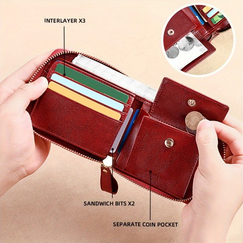 Vintage RFID Wallet BANYANU Women's Vintage RFID Blocking Wallet | Multi-Card Holder with Zipper, 2-Layer, Coin Purse & Card Slots, Compact Design for Everyday Use, Stylish Accessory, Textured Finish