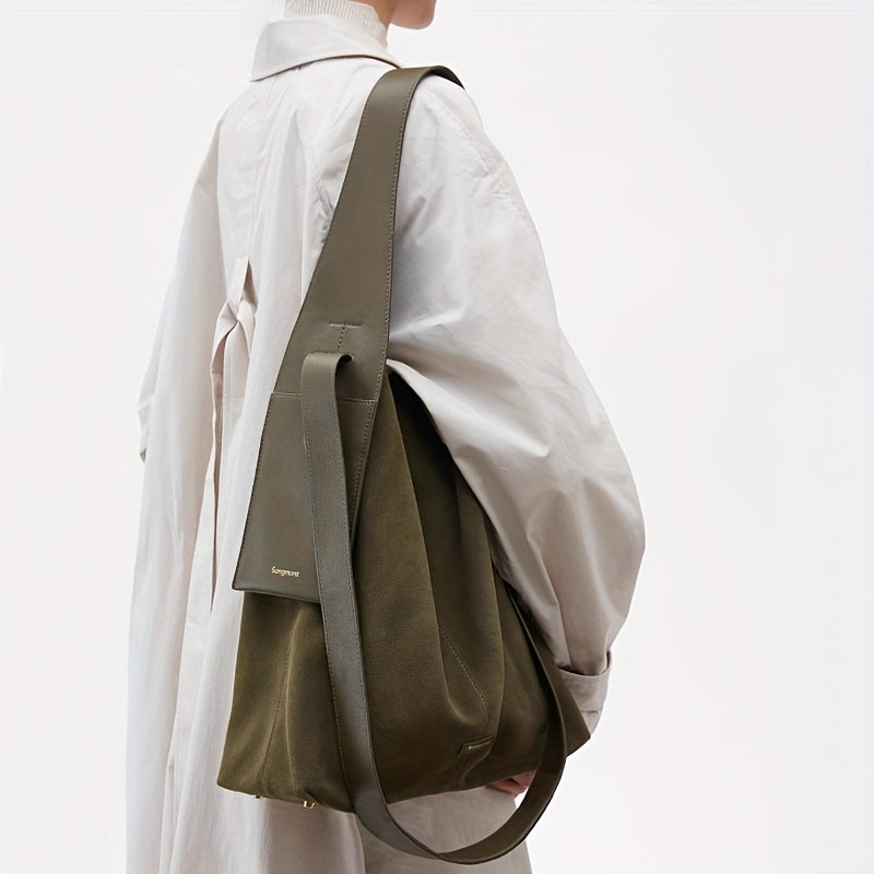 Large Suede Tote Bag with Magnetic Closure – Stylish Shoulder & Crossbody Bag in Mixed Colors