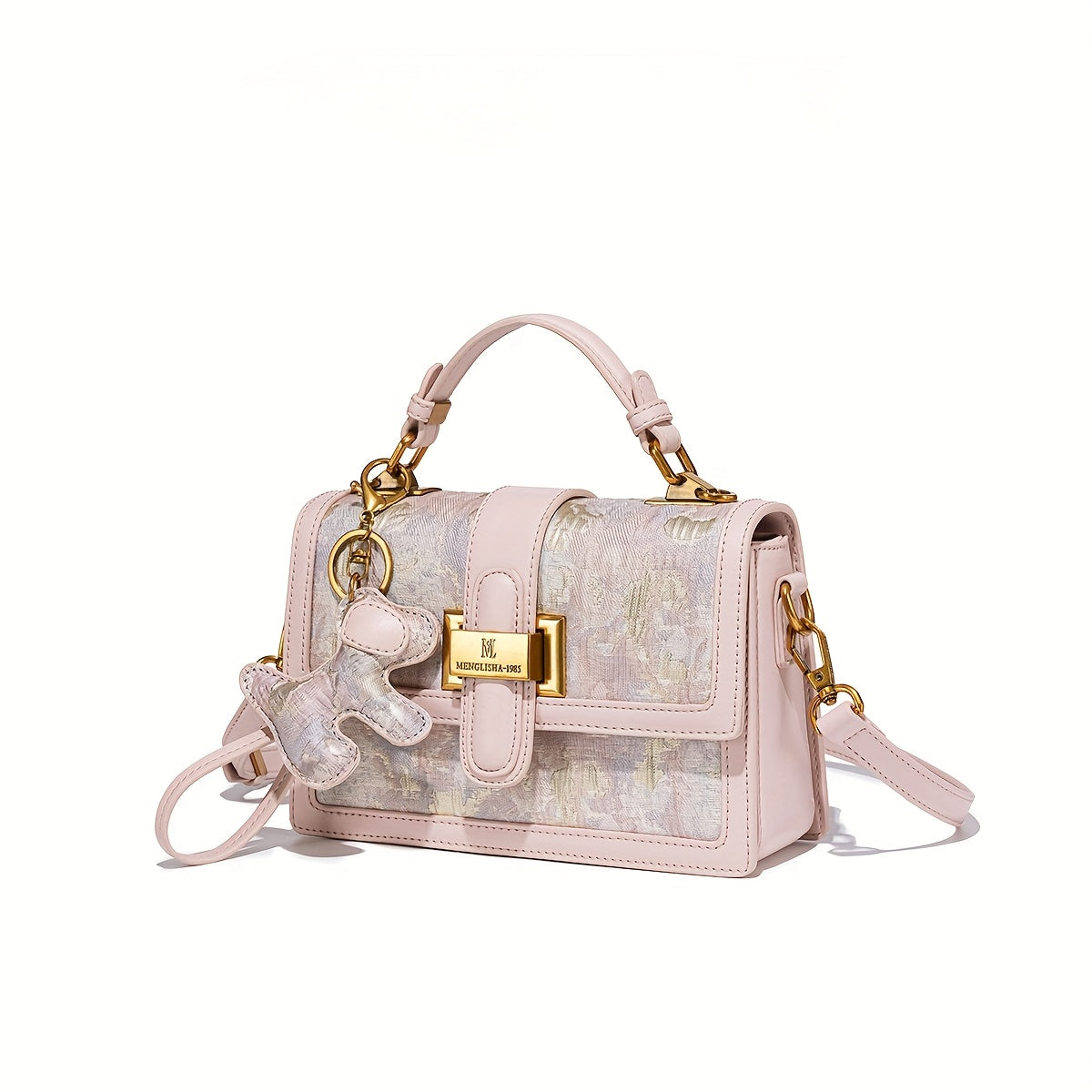 Women's Floral handbag - Pastel pink Convertible crossbody\u002Fshoulder Bag, Magnetic Closure, Elegant flaps, Chain Strap, Synthetic material for Everyday & Formal Events - Women's Purse, Secondlayer Leather