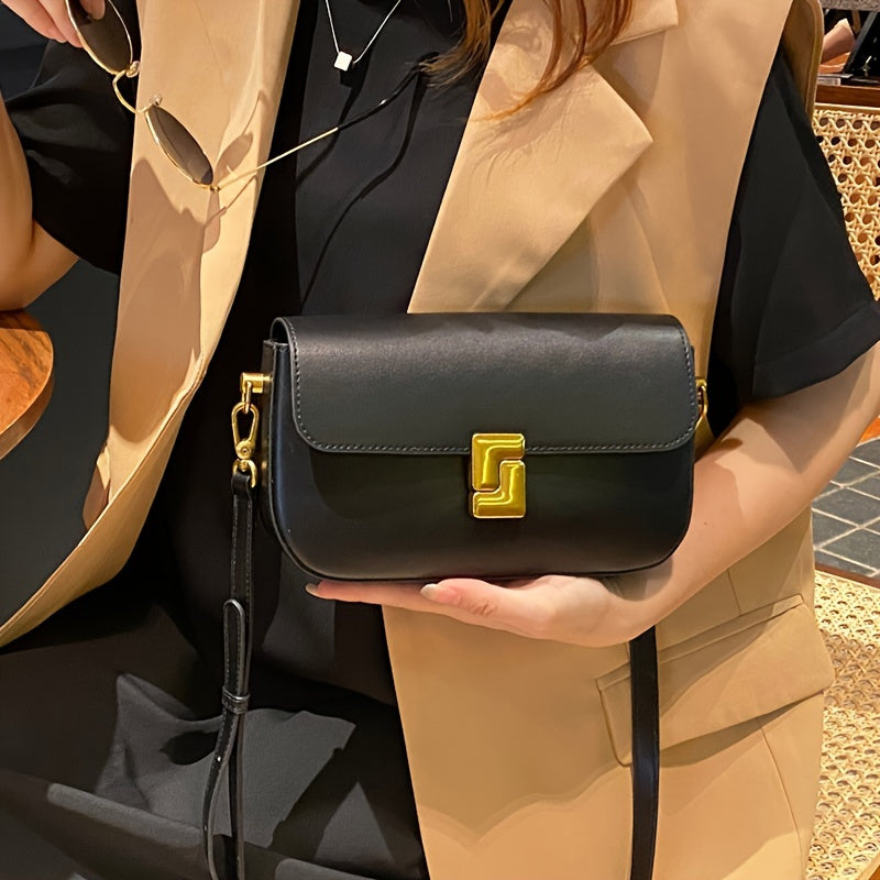 Women's Genuine Convertible Shoulder Bag - Detachable Strap & Magnetic Closure, Large Capacity Tote for Work, Shopping, Casual Outings - Solid Black with Golden-Tone Accents, Guangzhou Crafted, Crossbody Purse, Minimalist Design, Goldtone Hardware