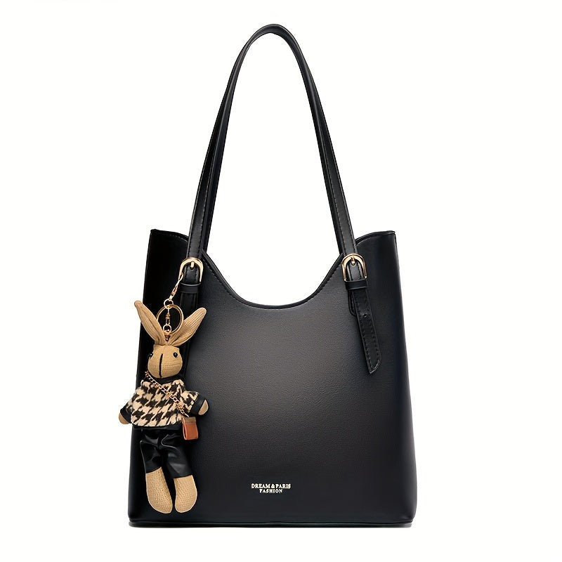 Large Capacity Women's Tote Bag - Lightweight Shoulder Handbag with Zipper Closure, Black, Perfect for Autumn and Winter Casual Outfits