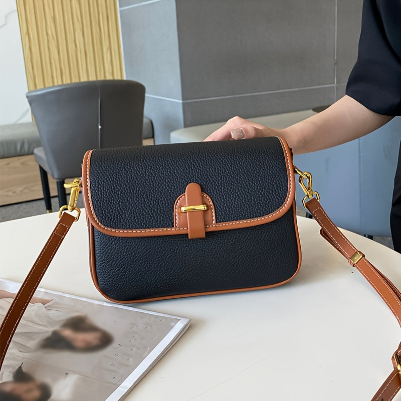 Genuine Leather Crossbody Bag for Women - Stylish Beige & Brown Two-Tone Handbag with Detachable Strap, Magnetic Closure, and Multiple Compartments
