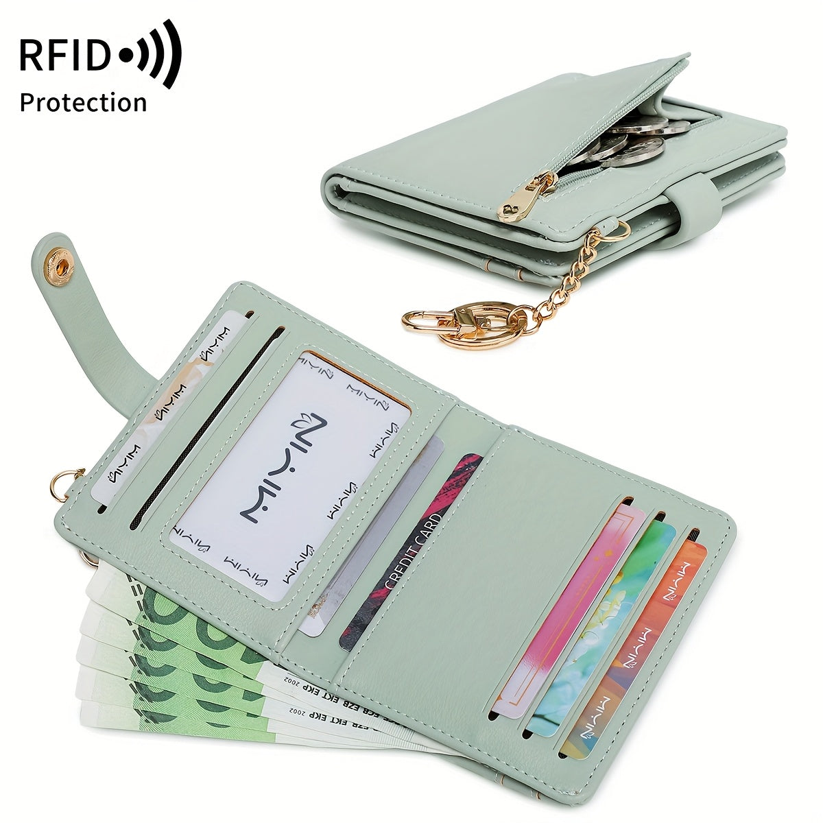 FOREVER MIYIN Compact RFID Blocking Women'S Wallet - Minimalist Ultra-Thin Bi-Fold with Multiple Card Slots, Coin Purse & Keychain, Lightweight Multi-Functional Short Wallet, Black, RFID Blockin