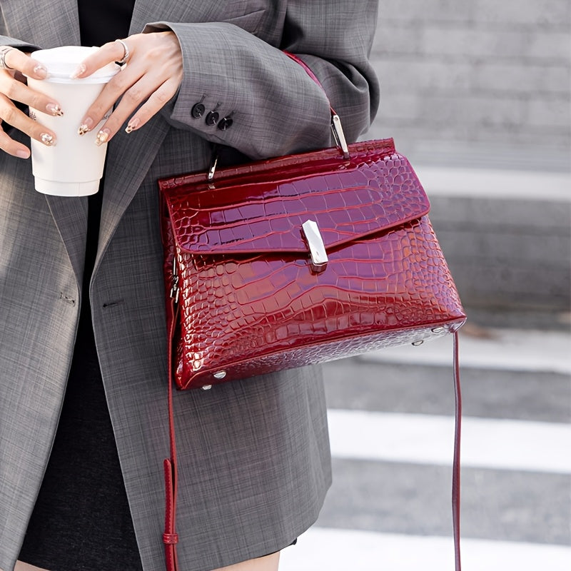 Women'S Fashion Solid Color Genuine Leather Tote Bag, Small Shoulder Bag, Single Shoulder Bag, Crossbody Bag, with Removable Strap and Magnet Closure, for Women