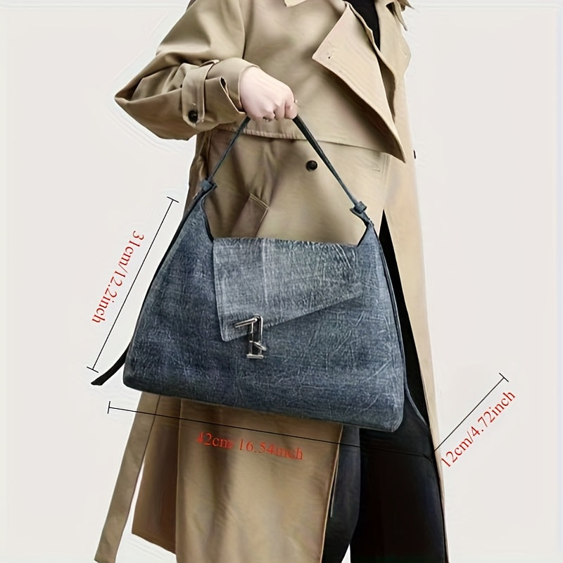 Trendy Large Capacity Women's Tote Bag with Lock Closure – Stylish Shoulder & Handbag in Khaki, Blue, or Black – Two-Layer, Casual Chic Design for Everyday Use
