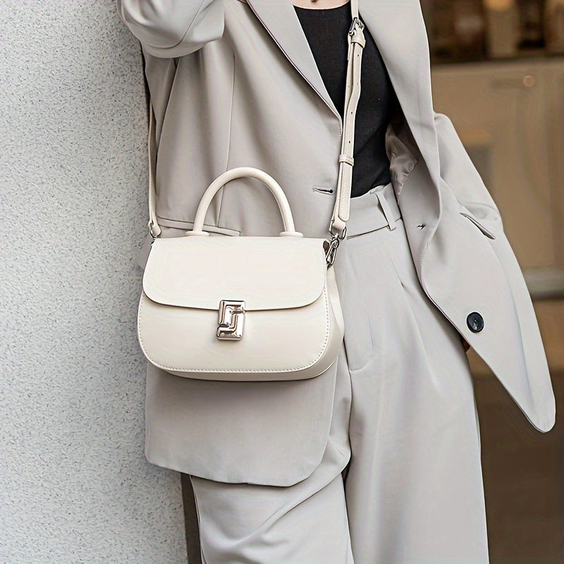Large Capacity Women's Casual Handbag - Two-Tone Brown & Beige Shoulder Bag with Adjustable Strap, Retro Style, Flap Closure, Perfect for Shopping or Everyday Use