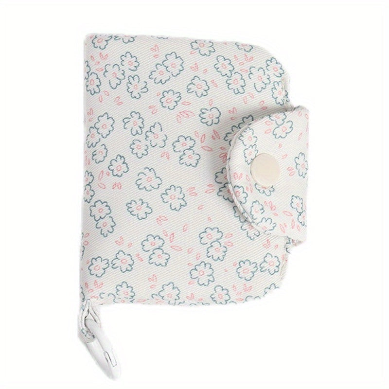 2 mini flower card holders&coin purse - pink, blue-green, small flower white background design, secure zipper closure, portable keychain style Women's small wallet, compact and durable card coin storage bag