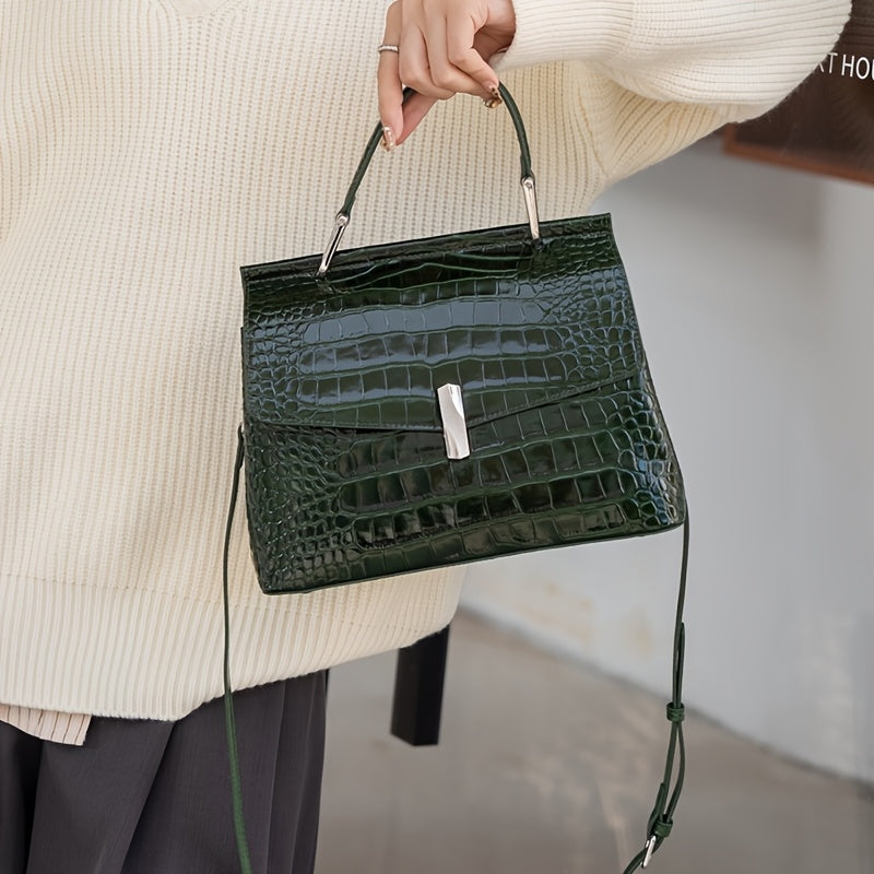 Women'S Fashion Solid Color Genuine Leather Tote Bag, Small Shoulder Bag, Single Shoulder Bag, Crossbody Bag, with Removable Strap and Magnet Closure, for Women