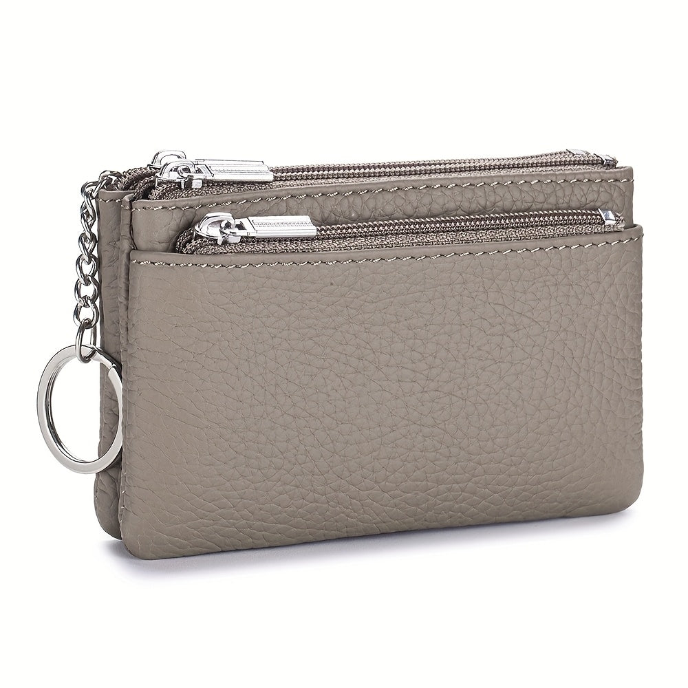 OBCREATOR Genuine Leather Coin Purse for Women & Men - 3-Zipper Secure Closure, Compact Multi-Compartment Wallet with Keychain, RFID Blocking (Black\u002FRed\u002FGrey\u002FOrange\u002FGreen\u002FPink)