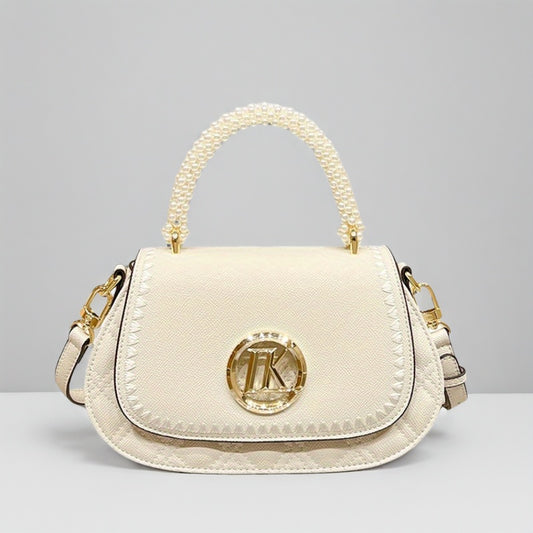 2025 New Elegant -Embellished Crossbody Bag for Women - Detachable Strap, Golden-Tone Hardware, Magnetic Closure, Premium Second-Layer, Grey\u002FWhite, Versatile for Casual & Formal Occasions