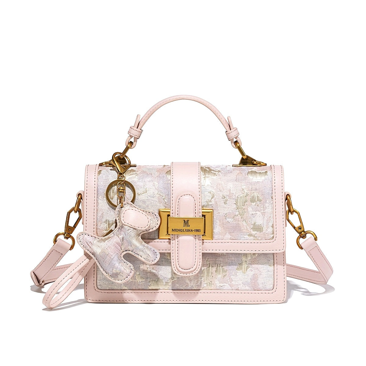 Women's Floral handbag - Pastel pink Convertible crossbody\u002Fshoulder Bag, Magnetic Closure, Elegant flaps, Chain Strap, Synthetic material for Everyday & Formal Events - Women's Purse, Secondlayer Leather