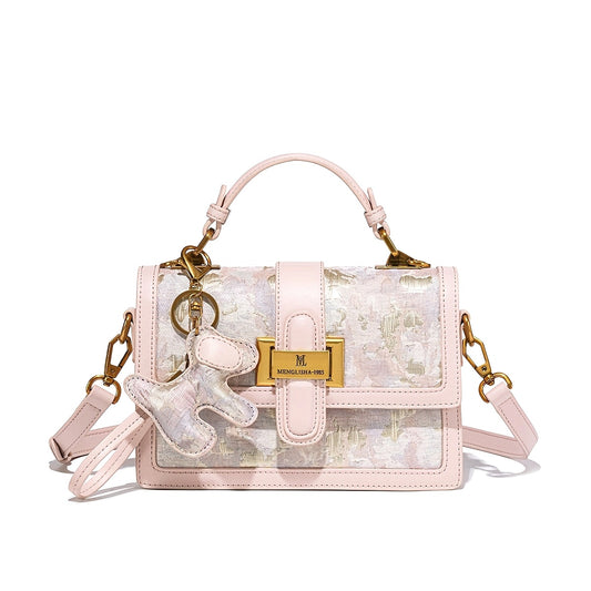 Women's Floral handbag - Pastel pink Convertible crossbody\u002Fshoulder Bag, Magnetic Closure, Elegant flaps, Chain Strap, Synthetic material for Everyday & Formal Events - Women's Purse, Secondlayer Leather