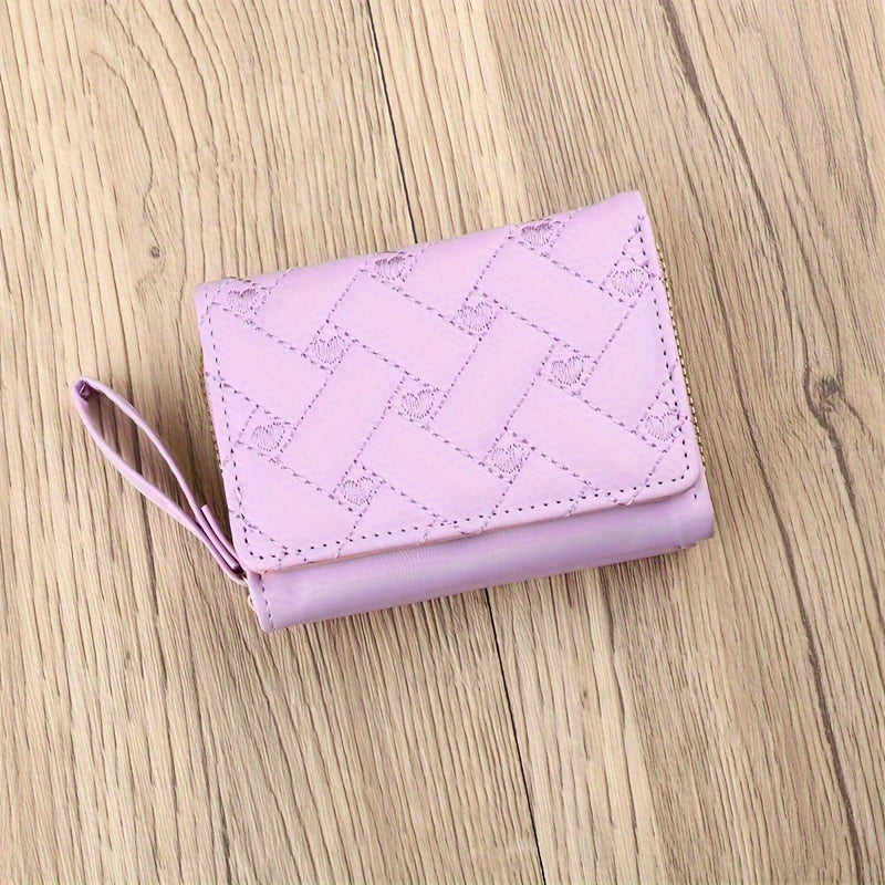 Faux Leather Heart Pattern Tassel Zipper Wallet for Women, Foldable 3-Panel Coin Purse with Polyester Lining, Non-Washable, Insert Pocket - Perfect for Valentine's, Birthday, Halloween, Christmas, Mother's Day Gifts