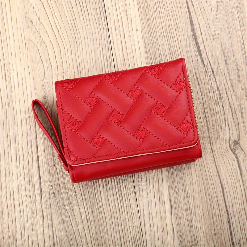 Faux Leather Heart Pattern Tassel Zipper Wallet for Women, Foldable 3-Panel Coin Purse with Polyester Lining, Non-Washable, Insert Pocket - Perfect for Valentine's, Birthday, Halloween, Christmas, Mother's Day Gifts