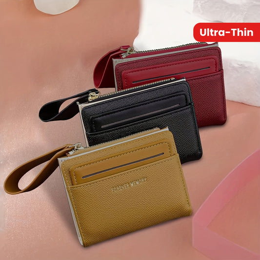 Women'S Mini Purse Ultra-Thin Double Fold Credit Card Clip Simple Zipper Coin Purse Women'S Clutch Purse