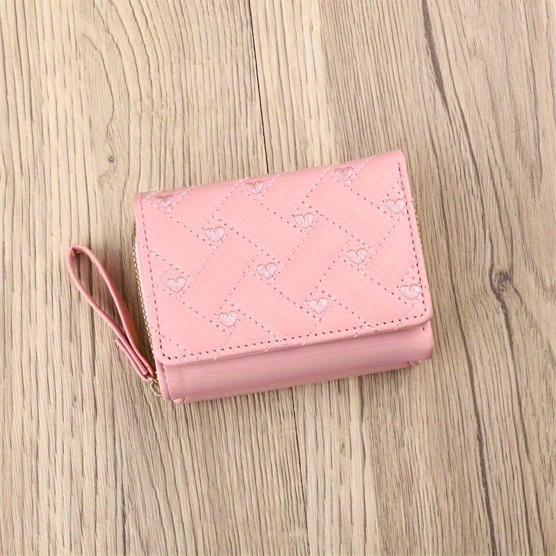 Faux Leather Heart Pattern Tassel Zipper Wallet for Women, Foldable 3-Panel Coin Purse with Polyester Lining, Non-Washable, Insert Pocket - Perfect for Valentine's, Birthday, Halloween, Christmas, Mother's Day Gifts