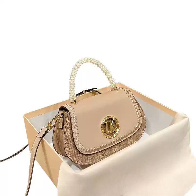 2025 New Elegant -Embellished Crossbody Bag for Women - Detachable Strap, Golden-Tone Hardware, Magnetic Closure, Premium Second-Layer, Grey\u002FWhite, Versatile for Casual & Formal Occasions