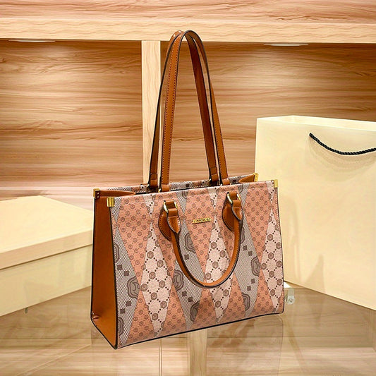 Elegant Floral Print Women'S Tote Bag - Luxurious with Large Capacity, Pink & Beige Pattern, Stylish Shoulder Handbag with Buckle Closure and Polyester Lining, Fashion Tote Bag|Patterned Tote|Crafted with Care