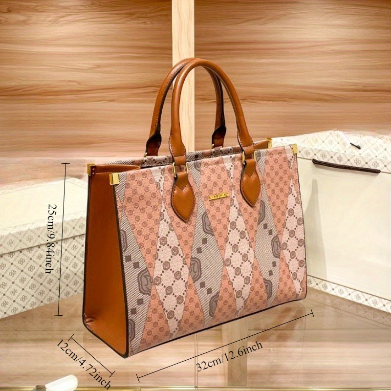 Elegant Floral Print Women'S Tote Bag - Luxurious with Large Capacity, Pink & Beige Pattern, Stylish Shoulder Handbag with Buckle Closure and Polyester Lining, Fashion Tote Bag|Patterned Tote|Crafted with Care