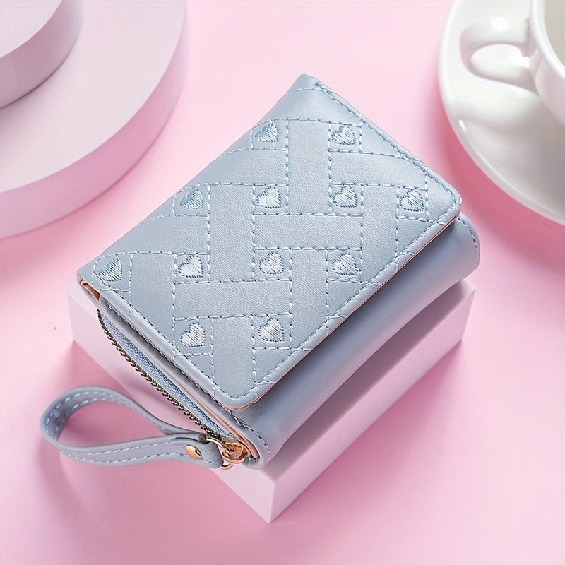 Faux Leather Heart Pattern Tassel Zipper Wallet for Women, Foldable 3-Panel Coin Purse with Polyester Lining, Non-Washable, Insert Pocket - Perfect for Valentine's, Birthday, Halloween, Christmas, Mother's Day Gifts