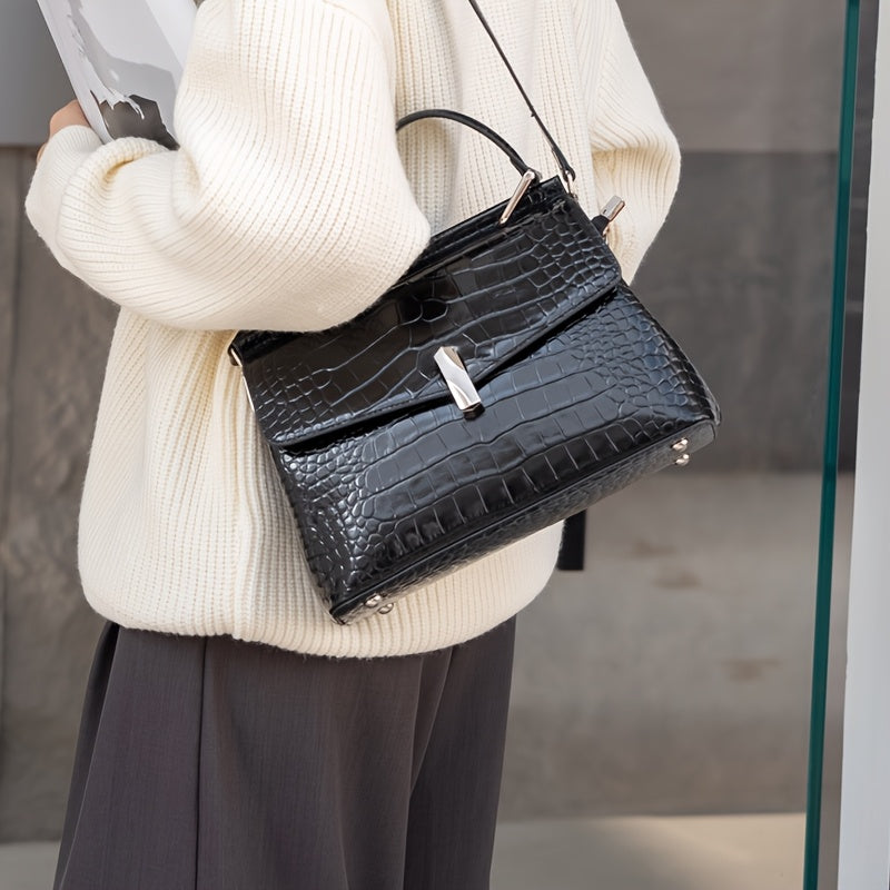 Women'S Fashion Solid Color Genuine Leather Tote Bag, Small Shoulder Bag, Single Shoulder Bag, Crossbody Bag, with Removable Strap and Magnet Closure, for Women