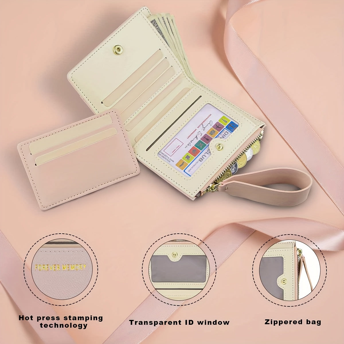 Women'S Mini Purse Ultra-Thin Double Fold Credit Card Clip Simple Zipper Coin Purse Women'S Clutch Purse