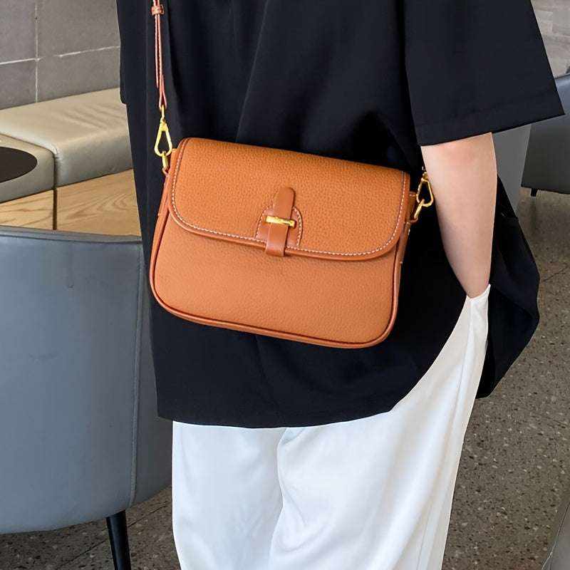 Genuine Leather Crossbody Bag for Women - Stylish Beige & Brown Two-Tone Handbag with Detachable Strap, Magnetic Closure, and Multiple Compartments