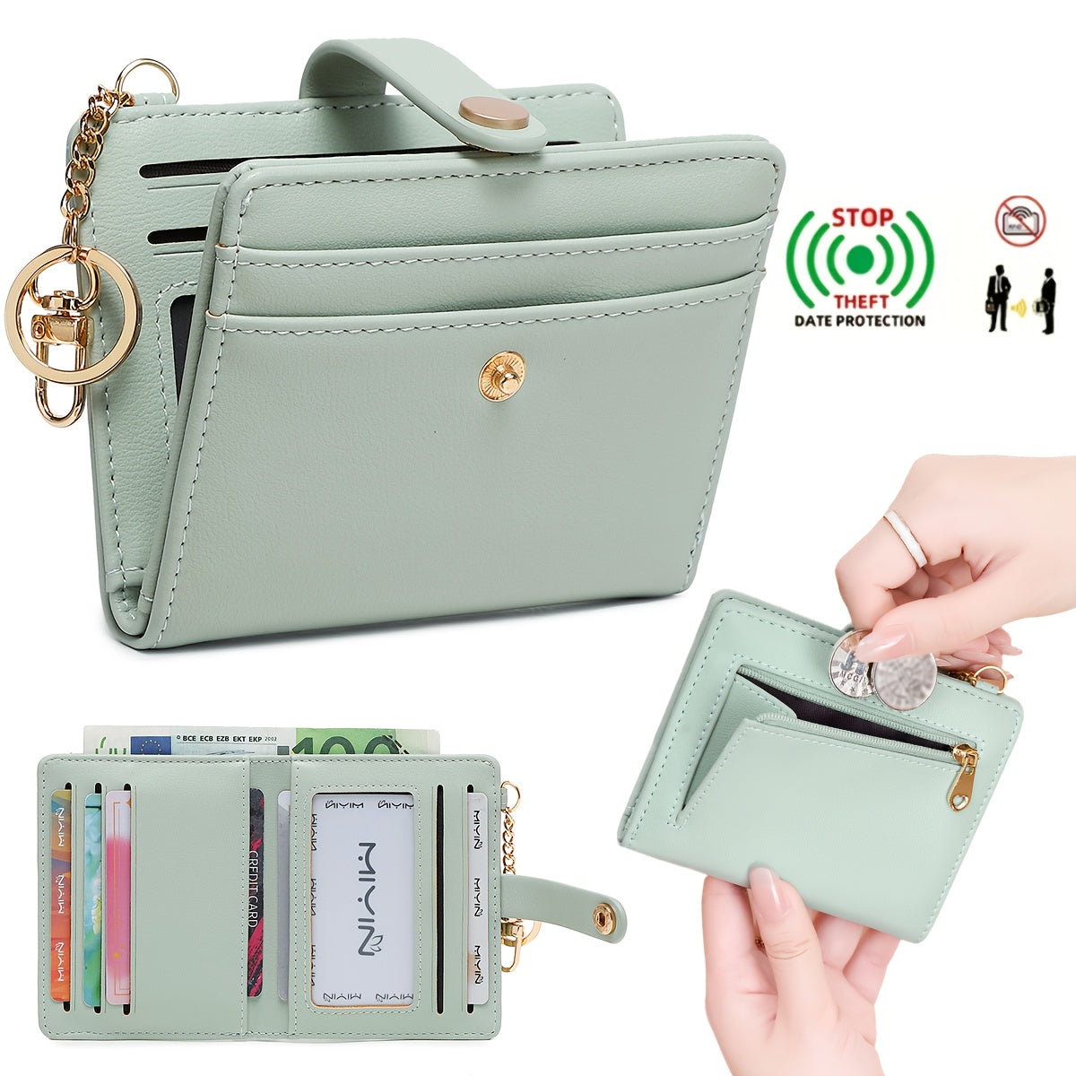 FOREVER MIYIN Compact RFID Blocking Women'S Wallet - Minimalist Ultra-Thin Bi-Fold with Multiple Card Slots, Coin Purse & Keychain, Lightweight Multi-Functional Short Wallet, Black, RFID Blockin