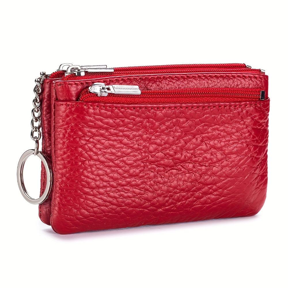 OBCREATOR Genuine Leather Coin Purse for Women & Men - 3-Zipper Secure Closure, Compact Multi-Compartment Wallet with Keychain, RFID Blocking (Black\u002FRed\u002FGrey\u002FOrange\u002FGreen\u002FPink)