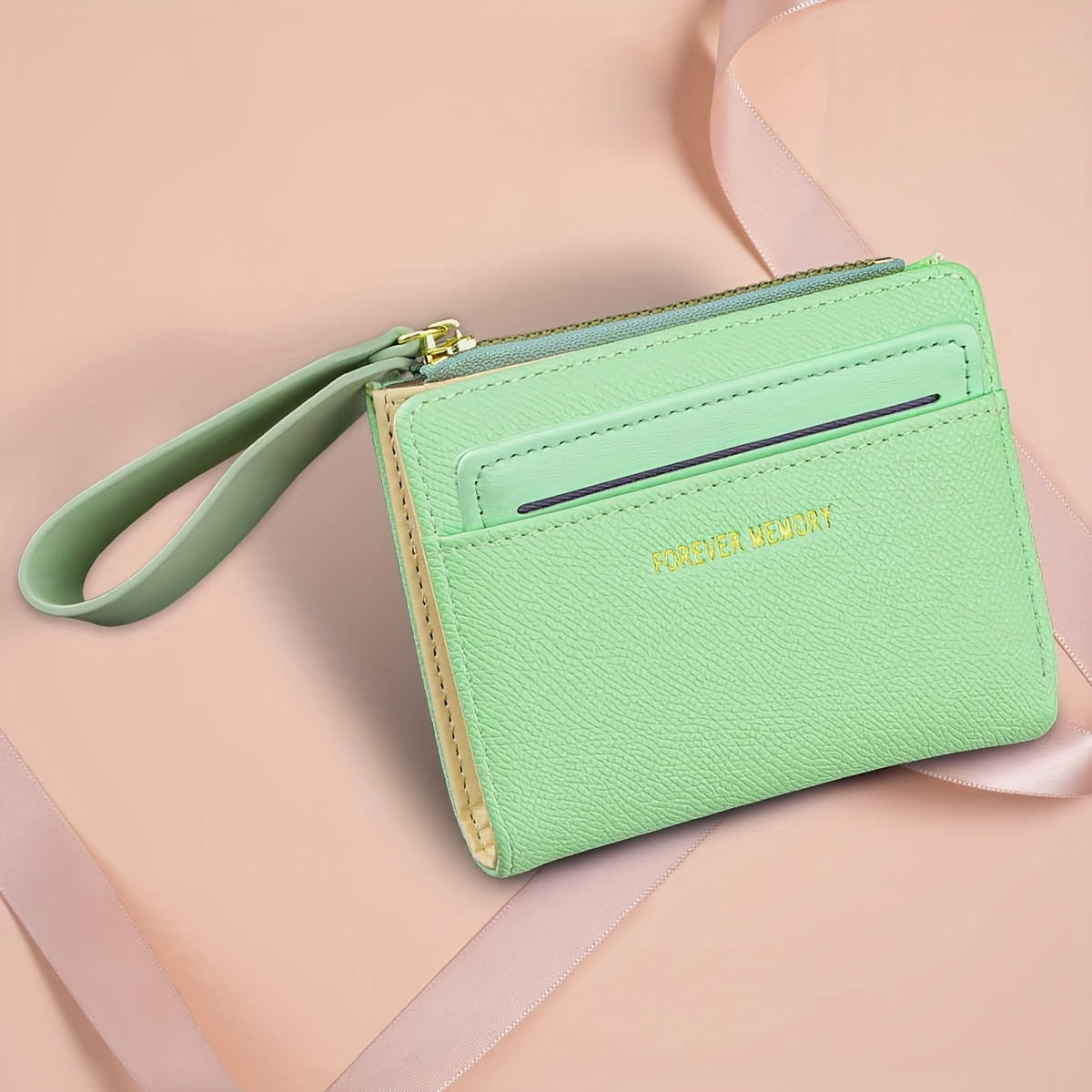 Women'S Mini Purse Ultra-Thin Double Fold Credit Card Clip Simple Zipper Coin Purse Women'S Clutch Purse