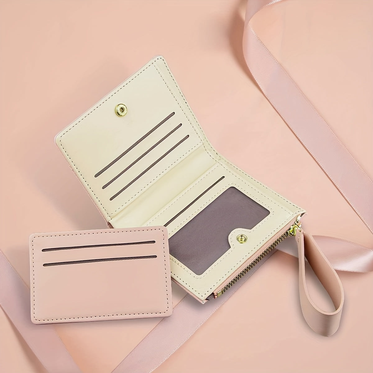 Women'S Mini Purse Ultra-Thin Double Fold Credit Card Clip Simple Zipper Coin Purse Women'S Clutch Purse