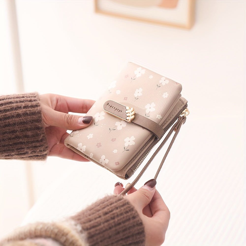 New Printed Short Women'S Wallet, a Fresh And Stylish Large-Capacity Multifunctional Purse, Wrist Wallet, Coin Pouch, And Card Holder All in One.