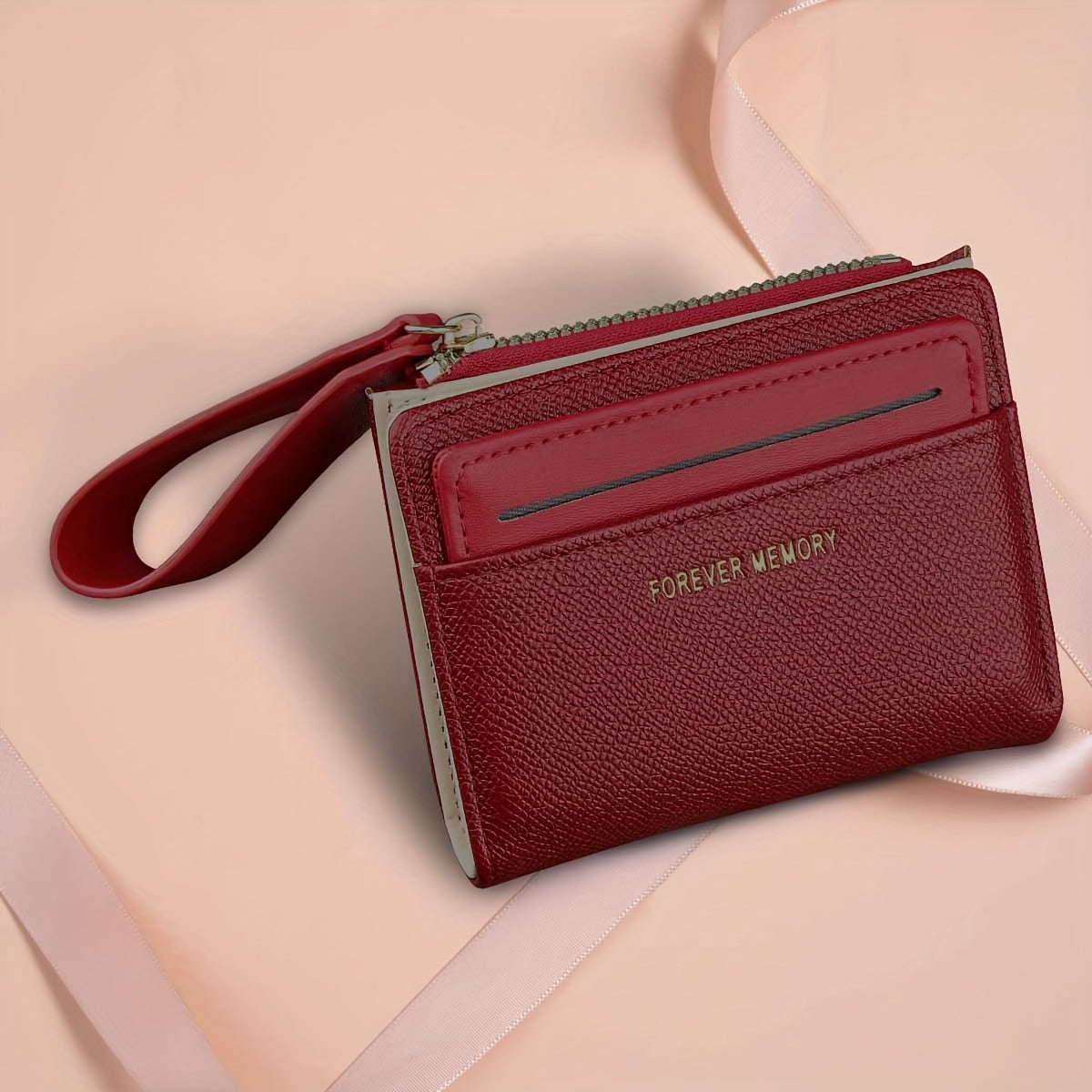 Women'S Mini Purse Ultra-Thin Double Fold Credit Card Clip Simple Zipper Coin Purse Women'S Clutch Purse