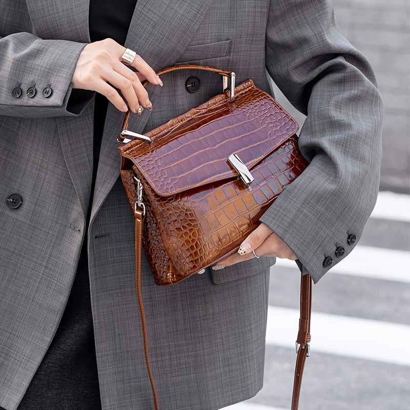 Women'S Fashion Solid Color Genuine Leather Tote Bag, Small Shoulder Bag, Single Shoulder Bag, Crossbody Bag, with Removable Strap and Magnet Closure, for Women