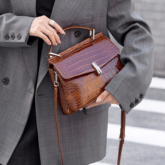 Women'S Fashion Solid Color Genuine Leather Tote Bag, Small Shoulder Bag, Single Shoulder Bag, Crossbody Bag, with Removable Strap and Magnet Closure, for Women