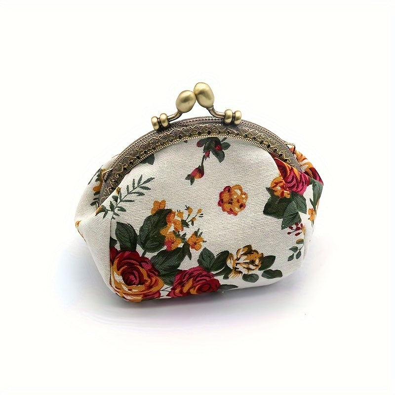 CCIDEA Vintage Floral Coin Purse, Mini Kiss-Lock Clutch Wallet with Polyester Lining, Hand Washable, Buckle Closure, Lightweight Carry on Pouch for Women