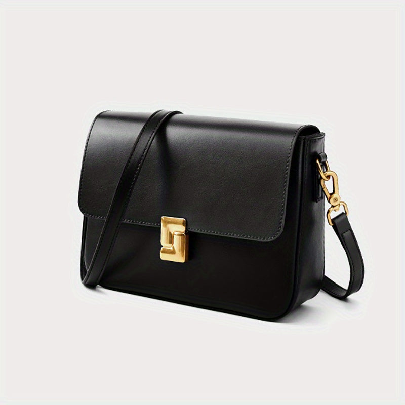 Chic Black Crossbody Bag with Golden-Tone Hardware - Versatile Shoulder Purse for Women, Minimalist Design, Zip Closure, Available in Sizes S to XXL